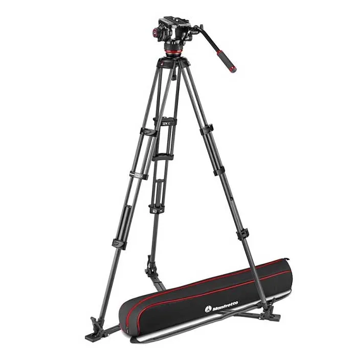 Manfrotto Kit video con trípode carbono Twin + rótula 504X. Estab. ras de suelo 3 tripode para video